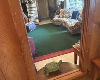 Vintage Green Glazed Ceramic Tortoise Figurine
