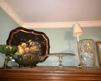 Vintage Green Glass Compote and Bowl Set
