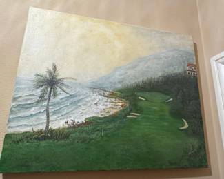 Coastal Golf Course Landscape Oil Painting - Pebble Beach Inspired