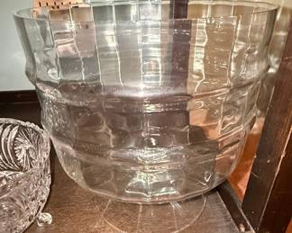 Vintage Crystal Punch Bowl with Geometric Pattern