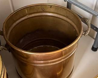 Vintage Brass Bucket Planter with Twisted Rope Handles