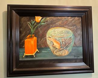 Still Life with Vase and Goldfish Bowl by R. Duncan
