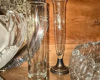 Vintage Etched Glass Bud Vase with Sterling Silver Base - Duchin Creation
