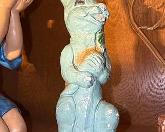 Vintage German Chalkware Easter Bunny Holding Carrot Figurine