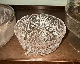 Pinwheel and Star Pattern Footed Crystal Bowl