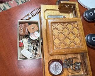 Vintage Wooden Valet Organizer with Compass and Trinkets