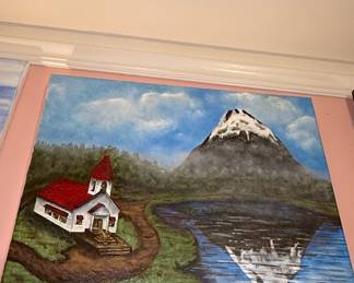 Original Oil Landscape Painting of Mountain Church by R. Duncan