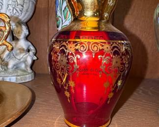 Vecchia Murano Ruby Red and 24k Gold Gilt Vase