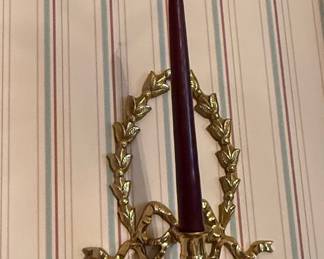 Brass Laurel Wreath Single Candle Wall Sconce