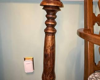 Tall Hand-Carved Turned Wood Floor Candle Holder