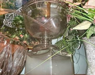 Vintage Indiana Glass Company Pebble Leaf Clear Glass Punch Bowl Set