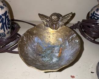 Vintage Brass Angel Cherub Trinket Dish or Ashtray