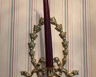 Vintage Brass Laurel Wreath and Ribbon Wall Sconce