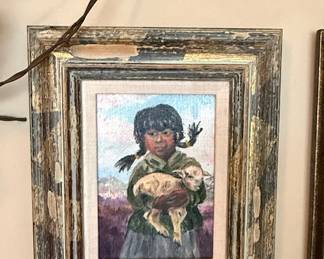 Oil Painting of Native American Girl with Lamb