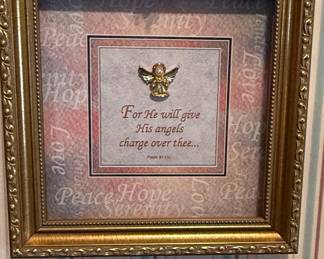Psalm 91:11a Religious Wall Art with Angel Pin