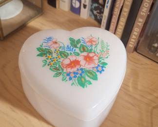 Vintage Plastic Heart-Shaped Trinket Box with Floral Decal