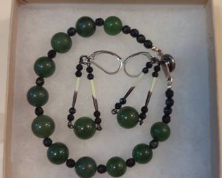 Native American Style Porcupine Quill and Nephrite Onyx Jewelry Set