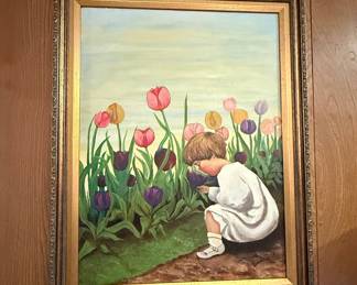Painting of Child in Tulip Garden