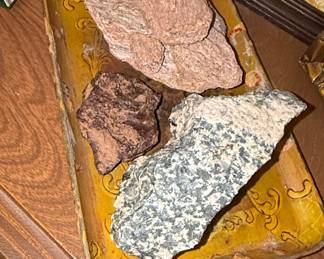 Decorative Tole Tray with Assorted Mineral Specimens
