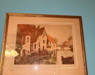 Julien Celos Signed Etching - Canal Scene