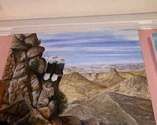 Original Oil Painting of Bald Eagles in Landscape