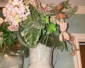 Artificial Hydrangea and Butterfly Floral Arrangement in Glass Vase