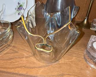 Mid-Century Modern Handkerchief Glass Bowl with Gold Trim