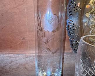 Lillian Vernon Vintage Etched Rose Pattern Bud Vase