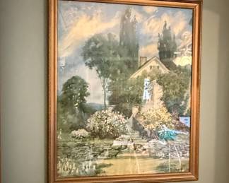 Vintage "Peaceful Afternoon" Print by Sterns & Hacker in Gilt Frame