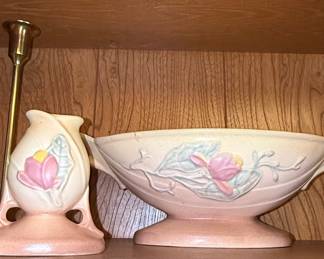 Hull Pottery Magnolia Pattern Vase and Console Bowl Set