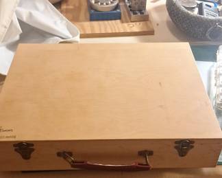 Wooden Artist's Field Sketch Box with Assorted Paints