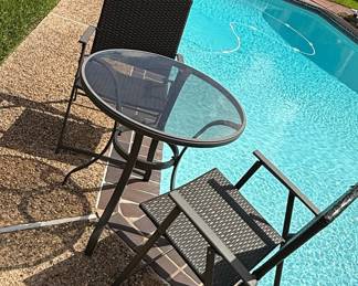 3-Piece Folding Wicker Bistro Set with Glass Table
