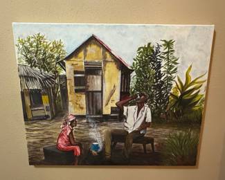 Haitian Genre Scene Oil Painting