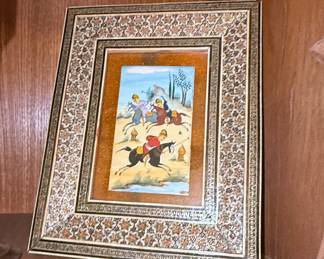Persian Miniature Painting on Camel Bone - Polo Match Scene