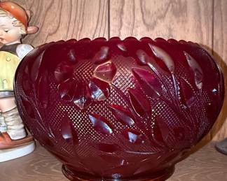 Fenton Ruby Red Poppy Embossed Rose Bowl Vase