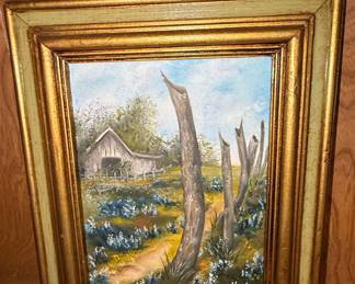 Texas Bluebonnet Landscape Oil Painting with Barn by Phyllis Green