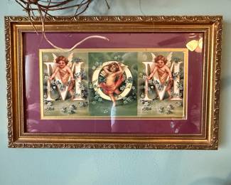 Victorian Style Cherub 'MOM' Foil Art Print