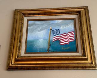 R. Duncan Oil Painting of American Flag at Sea