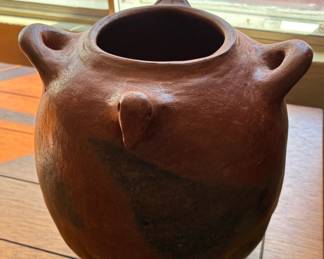 Hand coiled clay pot olla