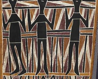 Australian Aboriginal Bark Painting Depicting the Wallaby Feast Ceremony