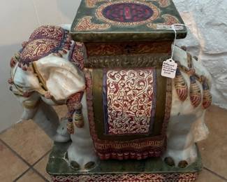 Hollywood Regency white elephant plant stand/side table pair