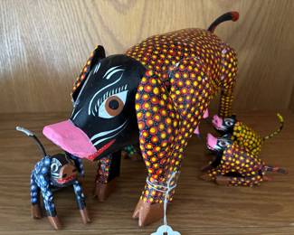 Oaxaca Alebrije Nursing Mother Pig with 4 piglets and 1 toddler pig