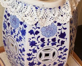 Chinese blue + white garden stool