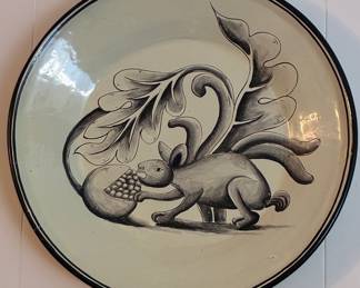 Vintage Guanajuato, Mexico Majolica Pottery Charger Plate Abundance (Rabbit) and Prosperity (Pomegranate)