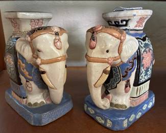 Hollywood Regency white elephant figurine - pair