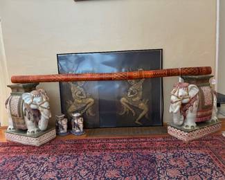 Extra Long 70” Atacama Desert, Chile Hand Carved Chilean Rainstick, Cambodian Temple Rubbings