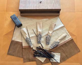 MCM Dining Set Serves 4 - Woven Silk Napkin Rings, Placemats, Coasters, Chopsticks