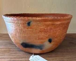Hand coiled earthenware pottery bowl