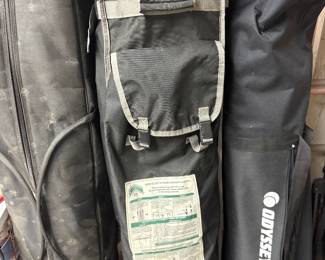 Ez up. Professional stage equipment in other bags.