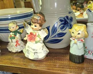 Vintage Christmas salt and peppers, figurines and candlestick holders
